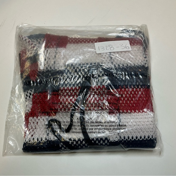 VOICE Red White Blue Striped Open Front Tie Front Longsleeve Cardigan Net Top - Picture 8 of 8